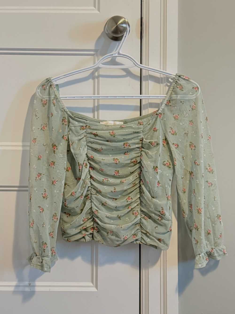 Floral Square-Neck Top in Sage Green